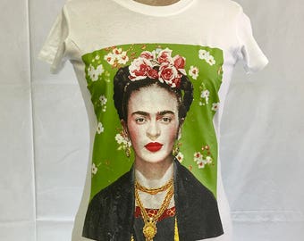 FRIDA KAHLO inspired silk screen print graphic women's tee blouse style