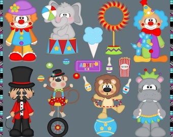 The Greatest Circus Show, Big Top, Animals, Clown - Instant Download - Semi Exclusive Commercial Use Digital Clipart Elements Graphics Set