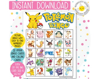 Pokemon Printable Bingo Cards (30 Different Cards) - Instant Download