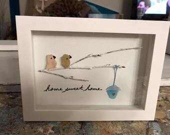 Sea Glass Art Beach Glass Art Housewarming Home Sweet Home Shadow Box