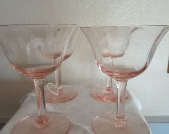 Martini or Cocktail Glasses Elegant Depression Glass Pink Optic
