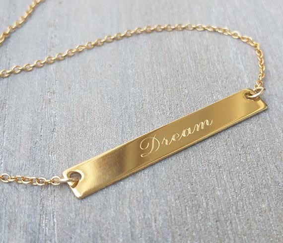 Gold bar necklace Personalized name plate necklace Engraved