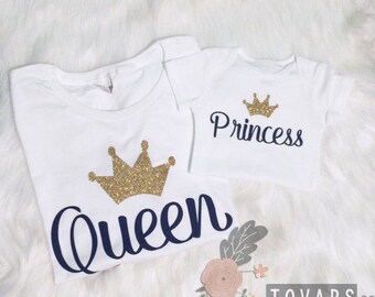 Queen and Princess Mommy and Me Outfit Navy and Glitter Gold Matching Mother and Daughter Outfit Matching Mommy and Me Shirts queen shirt