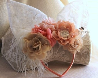 easter bunny ears headband - lace bunny ears headband - lace rabbit ears - kids bunny ears - adult bunny ears - brown bunny ear - easter ear