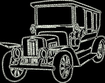 Vintage car redwork embroidery design