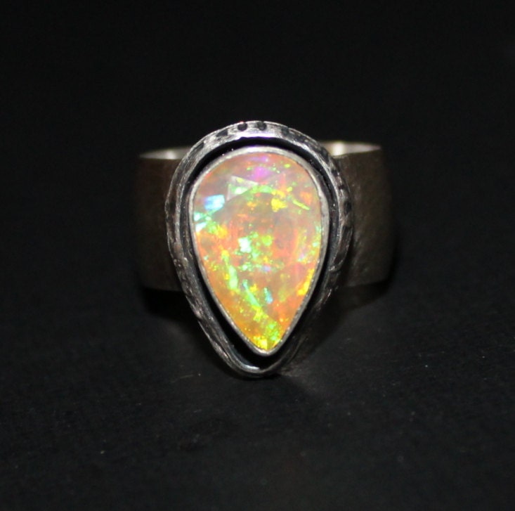 Ethiopian welo opal ring golden opal ring rustic opal ring