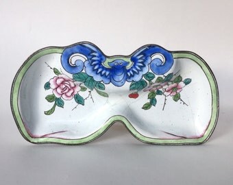 Handpainted Fu/Bat -Good Fortune- Enameled Dish