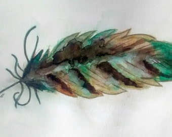 Feather original watercolor painting by Erin Fortin (non-standard dimensions demo art deal)
