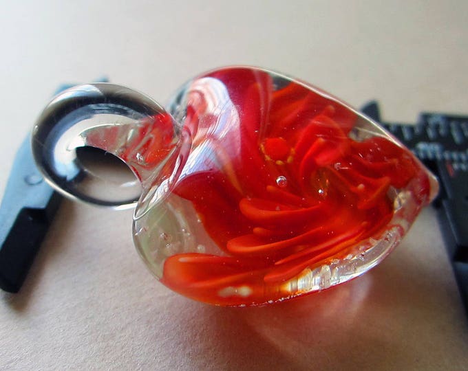 Handcrafted Venetian glass pendant with red flower.