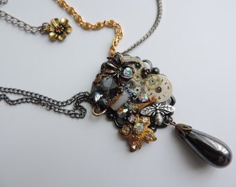 Steampunk necklace baroque "Time that stops". Unique piece