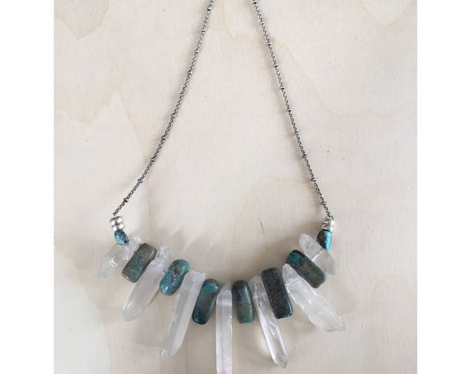 Turquoise statement necklace / quartz and turquoise necklace / quartz / short statement necklace / turquoise necklace