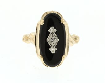 antique gold and onyx engagement ring