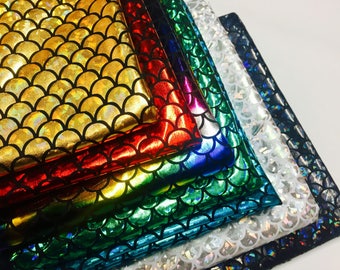 MERMAID Scale Fabric Fish Tale Foil - 4 Way Stretch Lycra Spandex Material - 150cm wide - 7 COLORS red black green blue rainbow gold silver