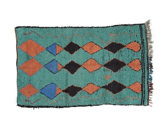 Ocean Green, Coral & Blue Vintage Moroccan Rug - azilal berber carpet 210x130cm 4x7Foot