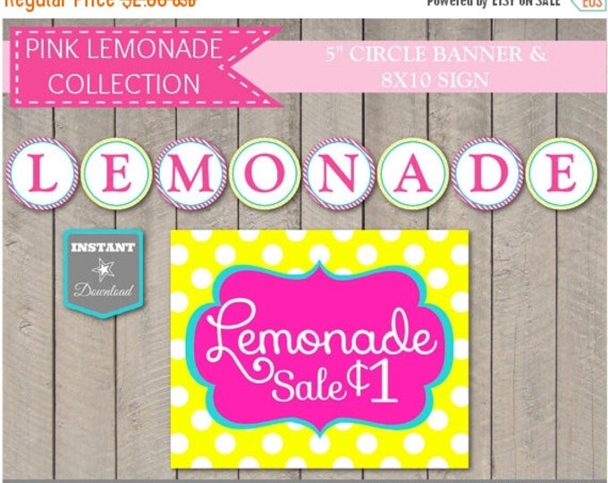 SALE INSTANT DOWNLOAD Pink Lemonade Circle Banner and 8x10 Lemonade Sale Sign/ Diy Printables / Bright Pink Lemonade Collection / Item #427