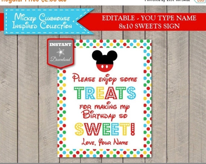 SALE INSTANT DOWNLOAD Editable Mouse Clubhouse 8x10 Sweets Party Sign / You Type Name / Clubhouse Collection / Item #1613