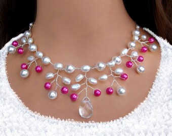 Pearl Necklace Bridal Jewelry Wedding necklace freshwater cultured pearls, Bridal necklace cultured pearls wedding jewelry chain