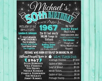 50th Birthday Chalkboard 1967 Poster 50 Years Ago in 1967 Born in 1967 50th Birthday Gift