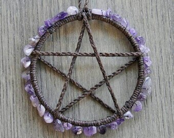 Amethyst Altar Pentacle, Pentagram Charm, Wicca, Pagan, Ritual tools