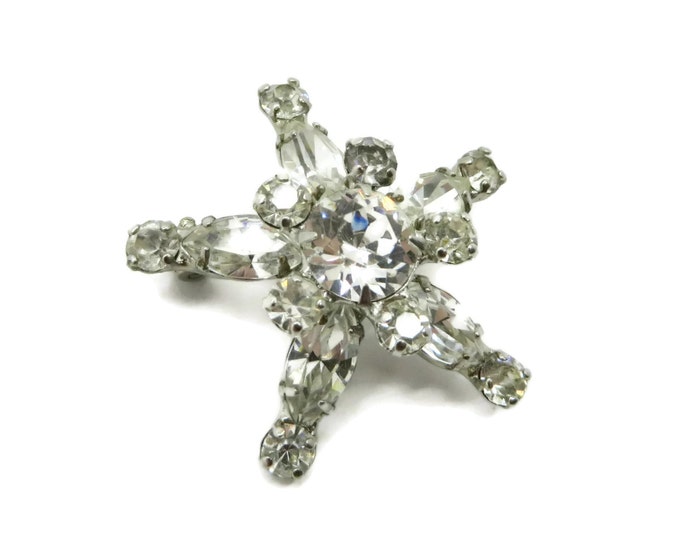 Kramer of New York Rhinestone Star Brooch, Vintage Snowflake Rhinestone Pin