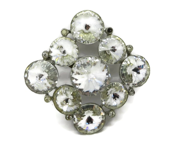 Weiss Clear Rhinestone Brooch | Vintage Diamond Shaped Signed Designer Pin | Bridal Jewelry