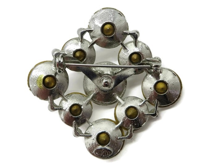 Weiss Clear Rhinestone Brooch | Vintage Diamond Shaped Signed Designer Pin | Bridal Jewelry