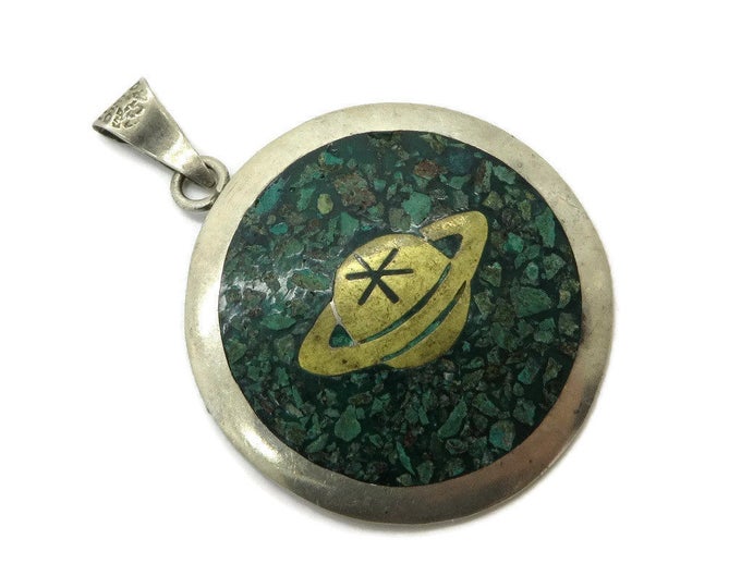 Mexico Vintage Antique Finish Crushed Malachite Saturn Pendant