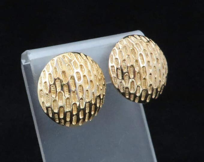 Button Earrings, Vintage Earrings, Honeycomb Clip-on Earrings, Signed Trifari Jewelry, Gift for Her