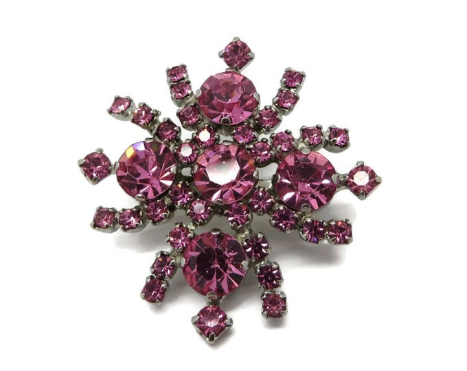 ON SALE! Kramer Pink Rhinestone Flower Brooch, Vintage Designer Signed Costume Jewelry Gift Idea