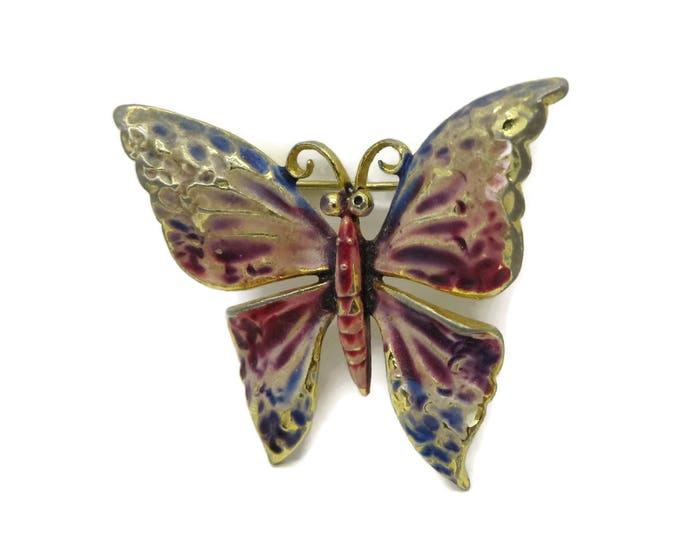 WEISS Butterfly Brooch, Vintage Multicolor Enameled Gold Tone Butterfly Pin Designer Signed Gift Idea