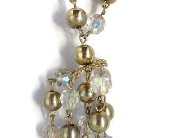 Vintage Chandelier Necklace - Gold Tone Crystal Beaded Chain Necklace, Gift for Her, Gift Boxed