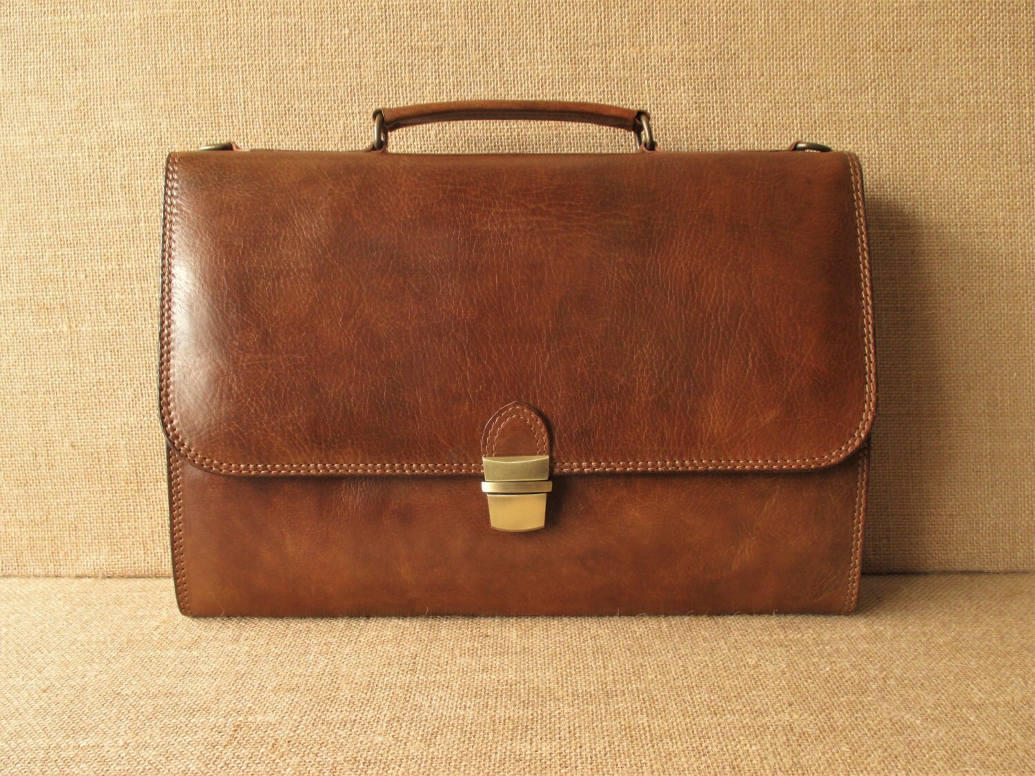 Leather slim briefcase laptop bag handmade portfolio