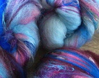 Blueberries, Fiber Art Batt for spinning or felting, 4.2 ounces