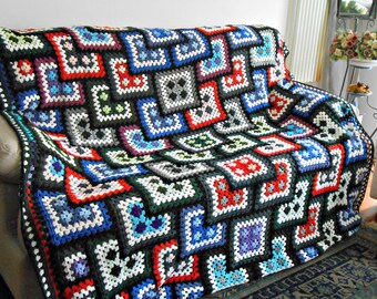 Granny Square crocheted blanket, hygge blanket, handmade afghan 100% pure Merino wool, crochet blanket by cosediisa