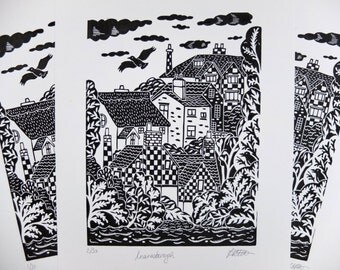 Knaresborough Yorkshire Original Lino Print