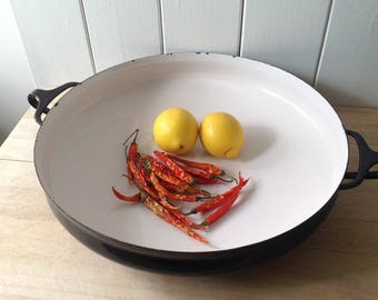 Dansk Kobenstyle Paella Pan - Black with White- Vintage Dansk - Made in France - Jens Quistgaard design