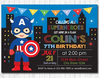 Captain America Invitation, Superhero Invitation, Captain America Birthday Invitation, Captain America Invite, Superhero Birthday, printable