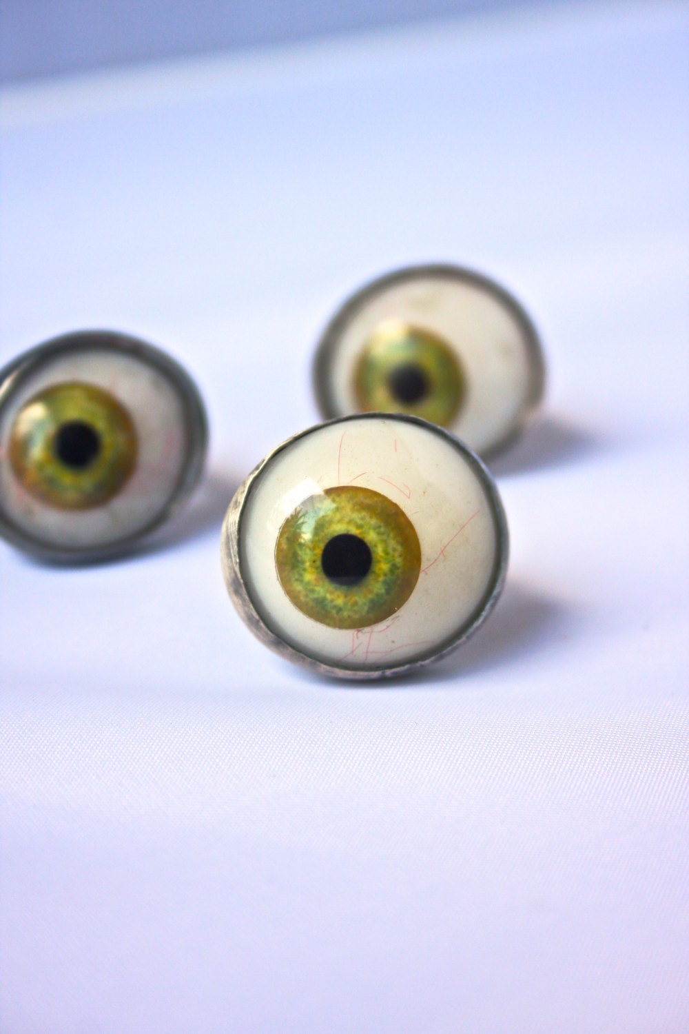 Green Glass Eyeball Ring Sterling Silver Eye Ring Bizarre