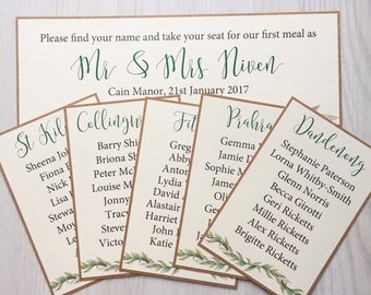 Wedding table plan cards - wedding seating chart cards - individual table plan cards
