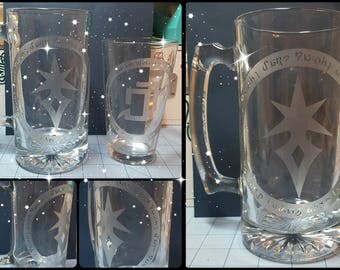 FFXIV Job or Class Icons (Including Stormblood jobs) with a Circle & Eorzean Text Design - Etched Beer Mugs!