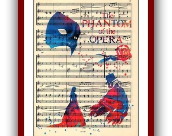 Phantom of the Opera Poster 2 Watercolor School Musical Poster Wall Art Print 8x10 Wall Decor Book Page Upcycled Dictionary