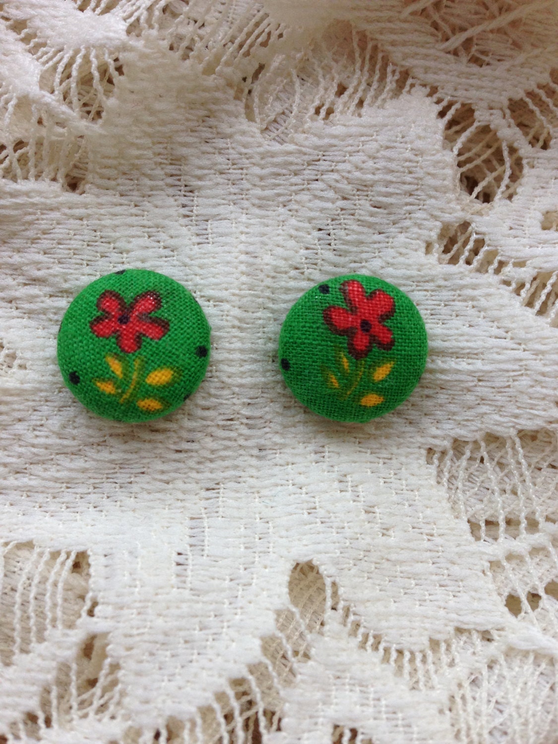 Fabric Covered Button Earrings/Fabric Earrings/Button