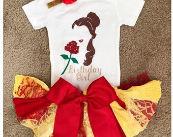 Belle-Disney Princess-Disney Princess Party-Princess Belle-Belle Outfit-First Birthday Set-Belle Shirt-Belle Oneise-Beauty and the beast-