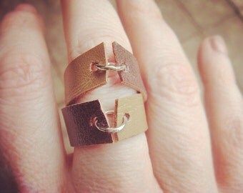 Faux Leather Ring - Boho Ring - Vegan Ring - Brown Leather Ring - Tan Leather Ring - Faux Leather Band - Minimalist Jewelry