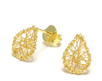 Gold-plated wire drop earrings 925 sterling silver