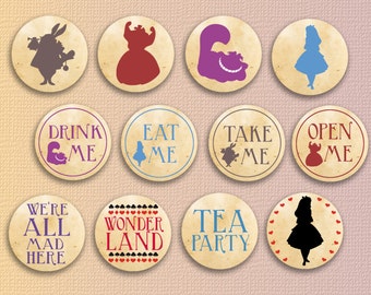 Alice in wonderland cupcake toppers party printables wonderland toppers decorations Instant download cake toppers alice in wonderland party