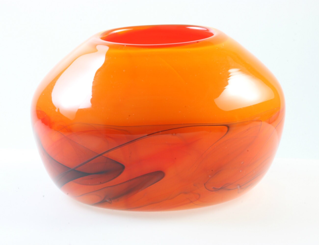 Opaque Closed Orange Glass Bowl Orange Exterior Red