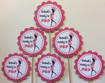 Pink She's ready to Pop Cupcake Toppers Birthday Party Decorations Set of 12 Baby Girl