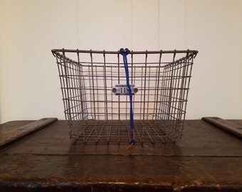 Vintage Kaspar Wire Locker Gym Pool Basket with Brass Number Tag