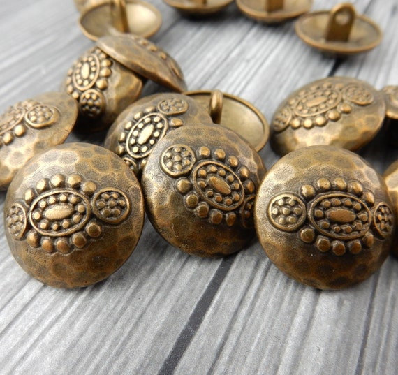 Hammered Tribal Buttons Antique Brass Metal Button 20mm Qty